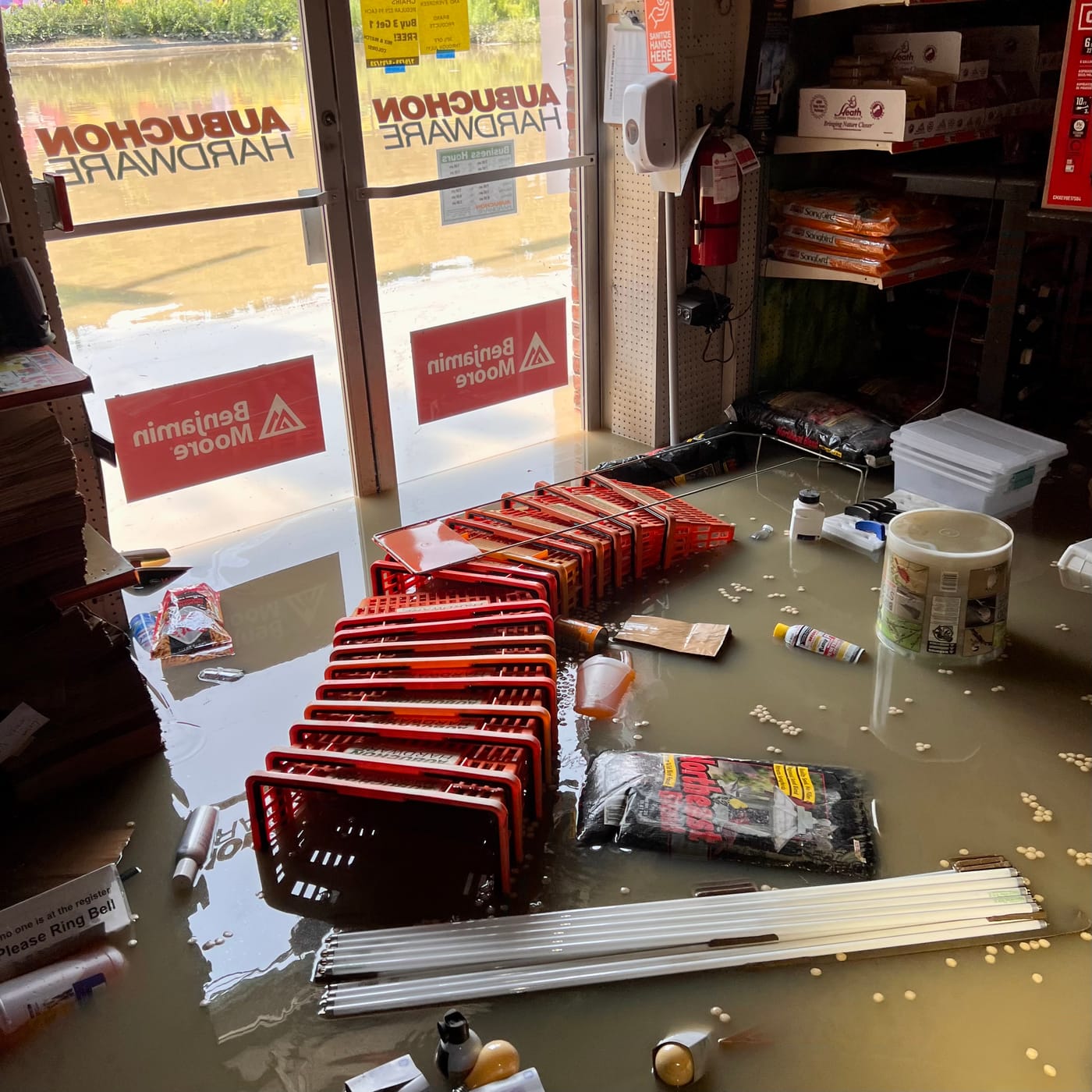 The state of the store during the flood.